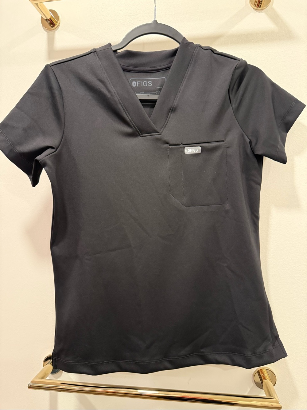 FIGS Black V-Neck Short Sleeve Scrub Top with Chest Pocket